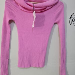 Zara Hot Pink Ribbed Off-Shoulder Cowl Neck Sweater